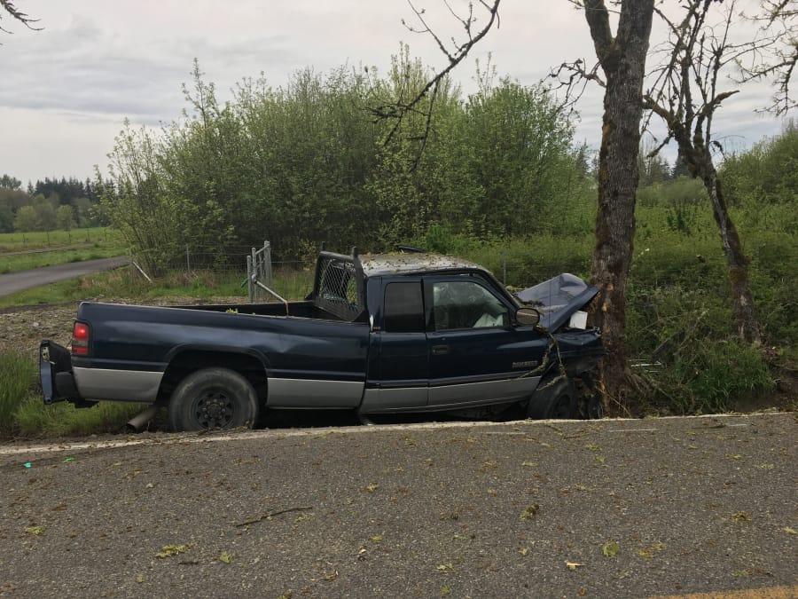 A 27-year-old man was injured early Saturday morning when he crashed into a tree in north Clark County.