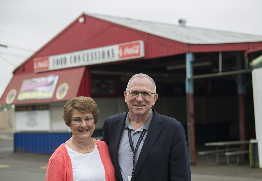Mary Ann and John Morrison, shown here at the Clark County Fairgrounds, are the grand marshals of this year’s Hazel Dell Parade of Bands. This year is the 150th anniversary of the fair, where John Morrison is CEO.