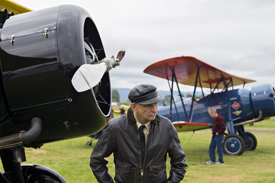 Alan Holloway of California is among the pilots on hand as three vintage biplanes stop at Pearson Airfield on Friday during a celebration of 100 years of airmail service in the U.S. As part of the celebration, three pilots re-enacted a former airmail route from San Diego to Seattle.