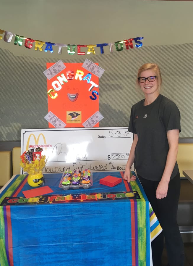 Camas: Riley Allison earned a $2,500 scholarships from McDonald’s through the company’s National Employee Scholarship program. She plans to teach after finishing her degree at Washington State University Vancouver.