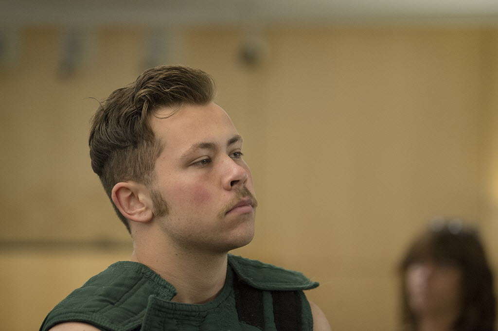 Zachary Mitchell Budrow, 19, makes a first appearance on two counts of first degree attempted murder in Clark County Superior Court on May 24.