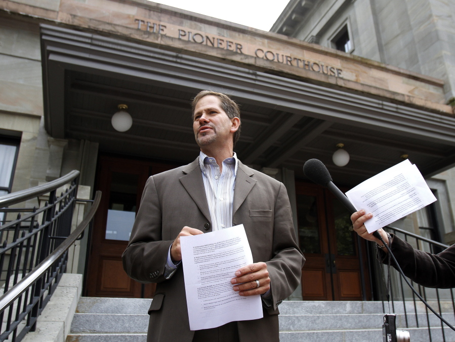 In this Sept. 19, 2012, file photo, Knute Buehler, speaks during a news conference in Portland, Ore. Front runners have emerged in a packed race to be the Republican nominee for Oregon governor, with the candidates differing sharply on climate change, gun control, and the state's sanctuary status.