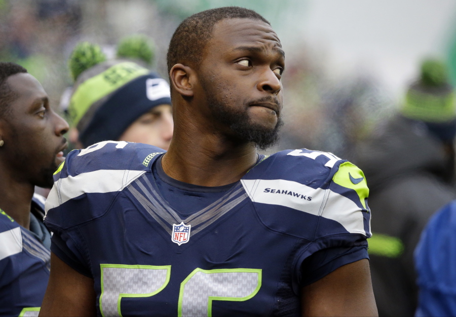 Seattle Seahawks’ Cliff Avril was released by the Seahawks on Friday, May 4, 2018, with a failed physical designation due to a neck injury that cost him most of the 2017 season. (AP Photo/Ted S.