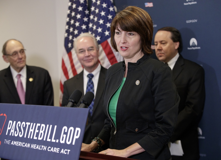 FILE - In this March 17, 2017 file photo, Rep. Cathy McMorris Rodgers, R-Wash., speaks during a news conference on Capitol Hill in Washington. President Donald Trump’s unwillingness to release his tax returns is helping renew a debate on whether the practice should be expected of elected federal office holders ahead of this year’s midterms, and in April, 2018, in Washington state’s 5th District, McMorris Rodgers, the incumbent who is being challenged by Democrat Lisa Brown, released her returns for the first time since winning the House seat in 2004. (AP Photo/J.