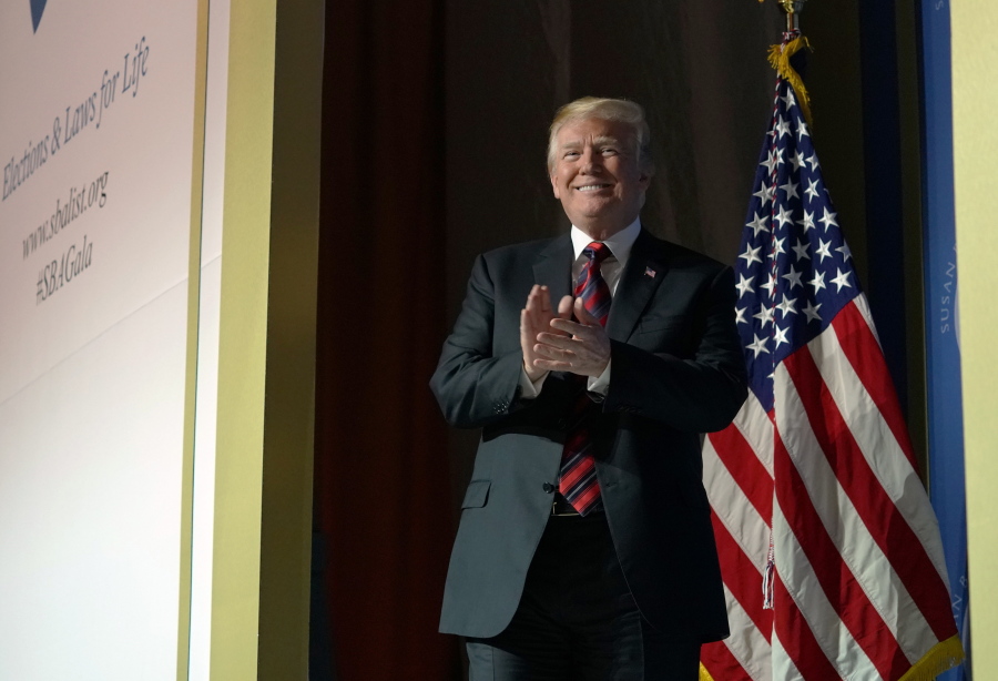 President Donald Trump arrives to speak at the Susan B. Anthony List 11th Annual Campaign for Life Gala at the National Building Museum in Washington on May 22.