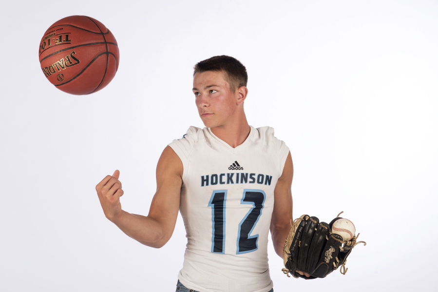 Hockinson's Canon Racanelli, the all-region boys athlete of the year, is pictured at The Columbian on Friday, June 1, 2018.