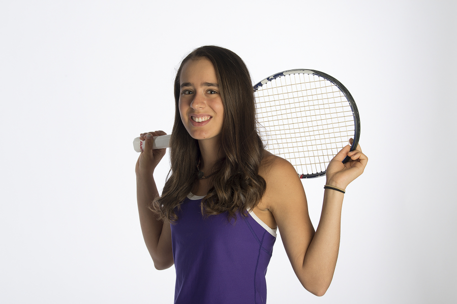 Faith Grisham, 17, a junior at Columbia River, is our All-Region girls tennis player of the year. She placed third at the 2A state tournament. She is pictured at The Columbian on Thursday afternoon, May 31, 2018.
