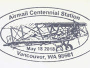The commemorative postmark created for the Vancouver stop last month when aviators celebrated the 100th anniversary of airmail service.