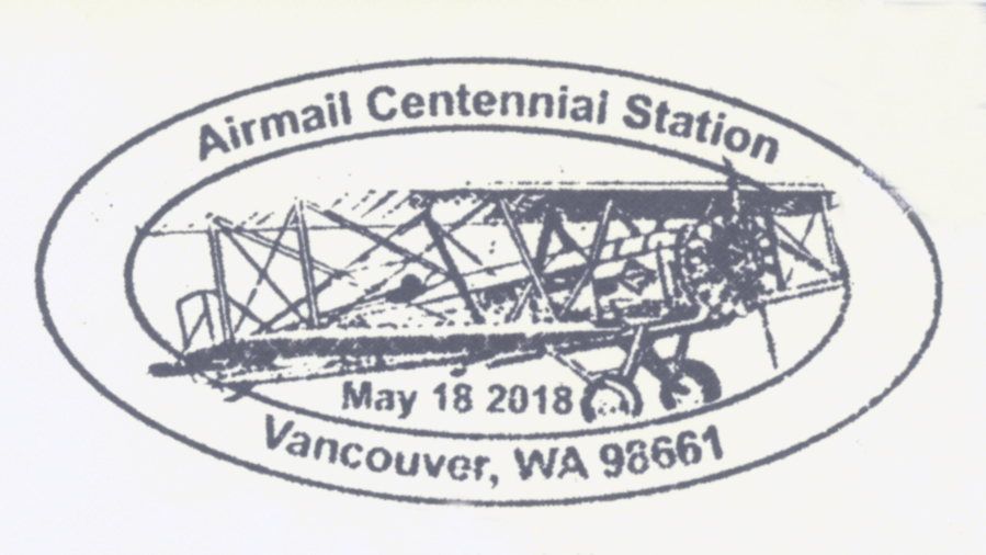 The commemorative postmark created for the Vancouver stop last month when aviators celebrated the 100th anniversary of airmail service.