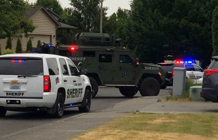 About 9 a.m., the Southwest Washington Regional SWAT Team surrounded a house at 634 E. Pioneer Loop in La Center.