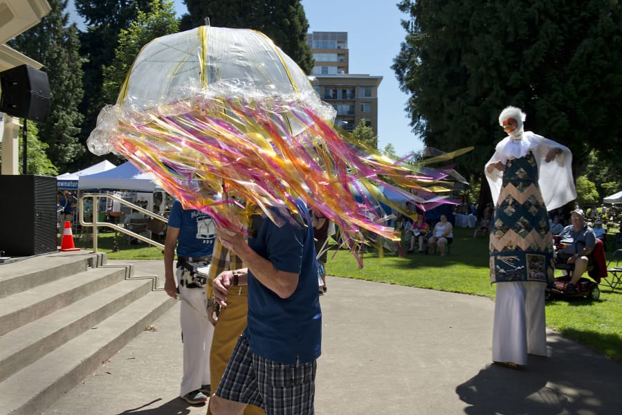 The Columbian files The 2017 Recycled Arts Festival included Vancouver’s first Procession of the Species, an idea borrowed from Olympia. Don Holder of Olympia was in town with his jellyfish costume, which won Best Costume in the adult division. Who will win this year?