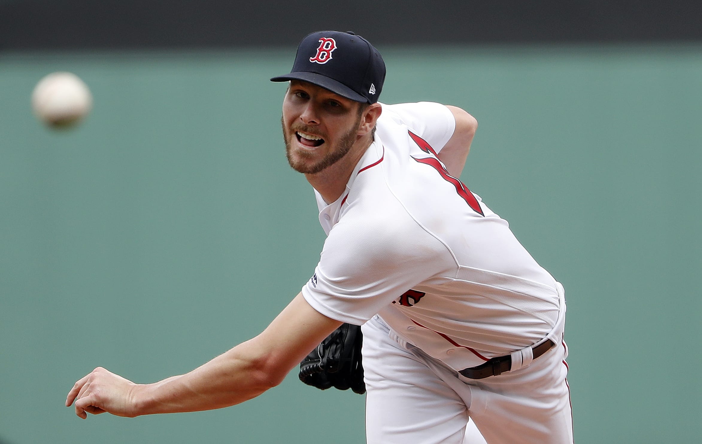 Boston Red Sox starting pitcher Chris Sale delivers against the Seattle Mariners during the first inning of a baseball game at Fenway Park in Boston Sunday, June 24, 2018.