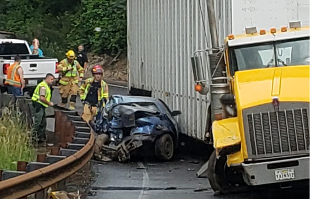 A Goldendale man was injured Monday morning when he lost control of his vehicle on a curve, crossed into the oncoming lane and was struck by an eastbound tractor trailer on state Highway 14 in Skamania County, according to Washington State Patrol.