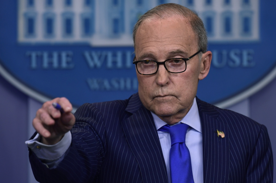 Senior White House economic adviser Larry Kudlow calls on a reporter during a briefing at the White House in Washington, Wednesday, June 6, 2018, on the upcoming G7 summit.
