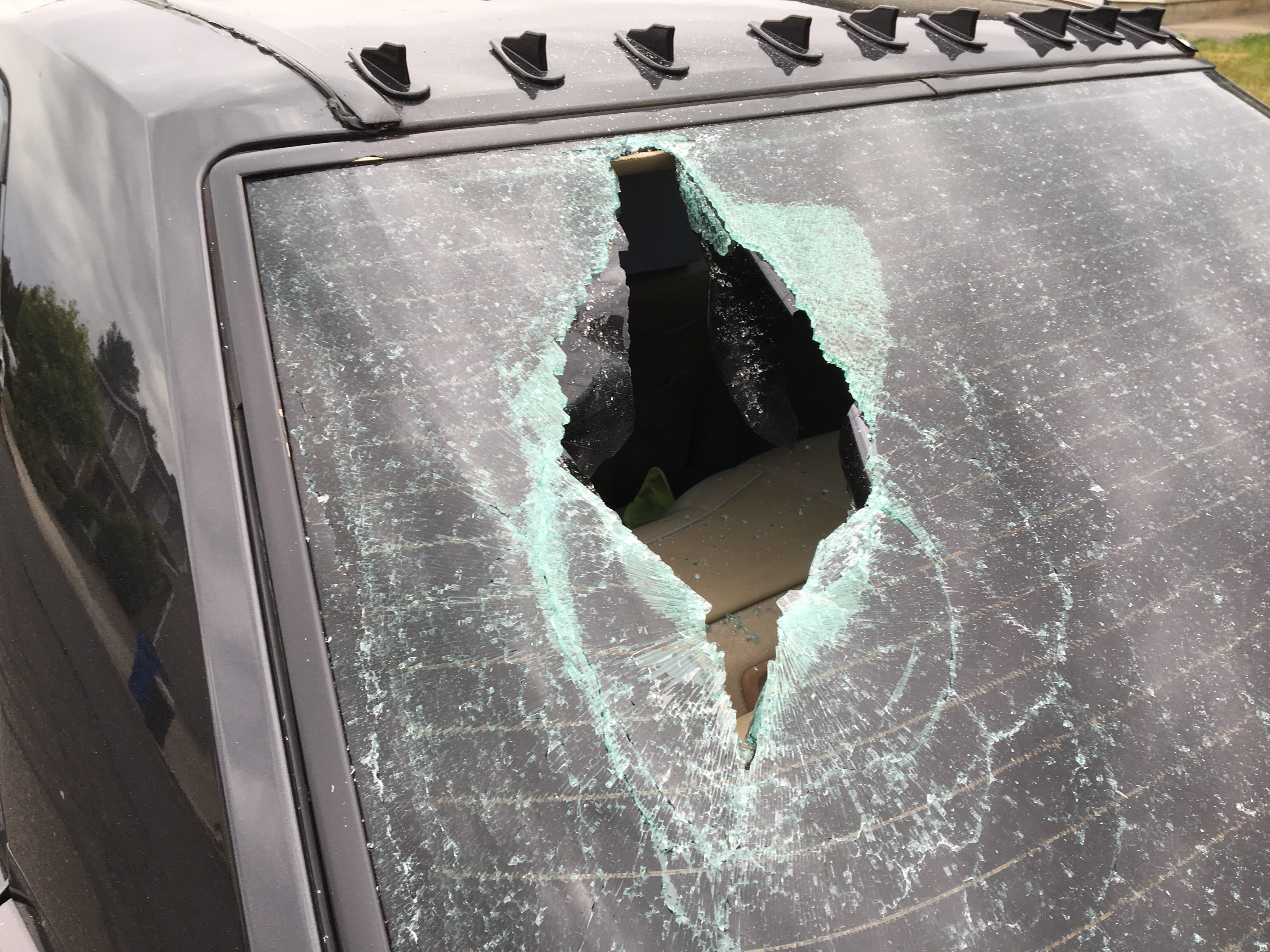 One of the vehicles damaged in aa spate of vandalism in Battle Ground.