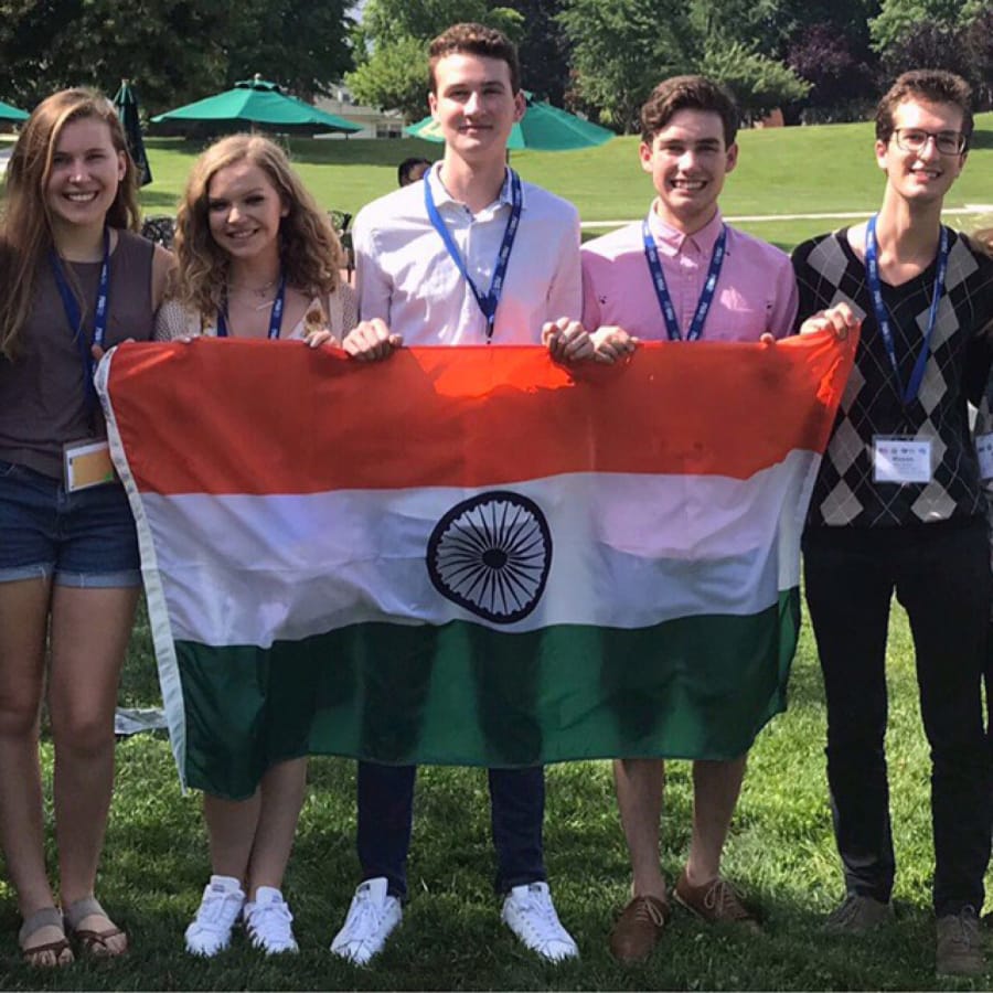 Lake Shore: Andrew Douglas, center, and other students who received a language scholarship from the U.S. State Department’s Bureau of Educational and Cultural Affairs to study Hindi for a year in Indore, India.