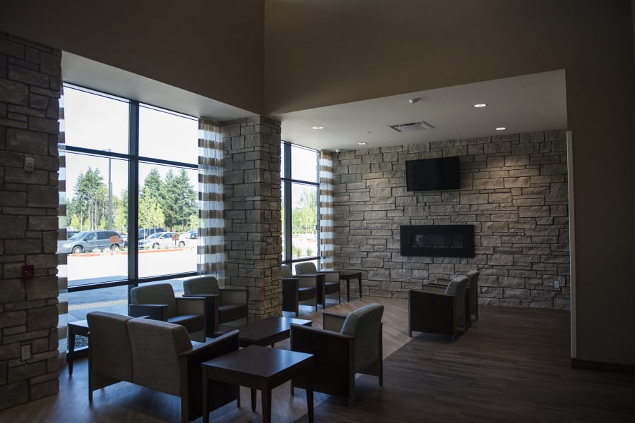 The lobby of Rainier Springs demonstrates how the building was designed to feel more like a hotel than a hospital.