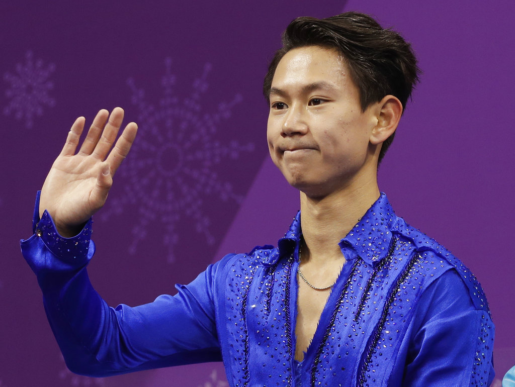 FILE - In this Feb. 16, 2018 file photo, figure skater Denis Ten, of Kazakhstan, reacts as his score is posted following his performance in the men's short program figure skating, in the Gangneung Ice Arena at the 2018 Winter Olympics in Gangneung, South Korea. Prosecutors in Kazakhstan said Thursday, July 19, 2018, that Olympic figure skating medalist Denis Ten has been killed, and they are treating the case as murder.  (AP Photo/David J.