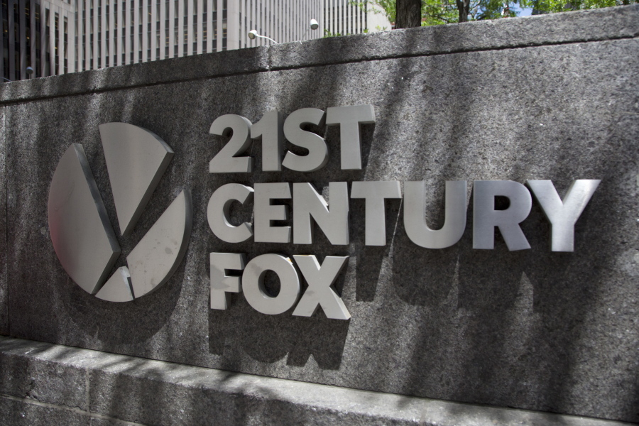 FILE - This June 14, 2018, file photo shows the 21st Century Fox logo outside its New York office.