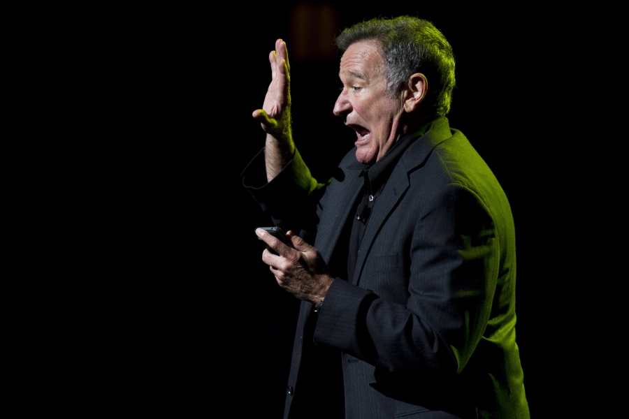 Robin Williams performs at the 6th Annual Stand Up For Heroes benefit concert for injured service members and veterans in November 2012 in New York. A new documentary on Williams tells the late comedian’s story mostly using his voice. The documentary, which includes interviews with David Letterman and Billy Crystal, premiered Monday, July 16, 2018, on HBO and is available on its streaming service, HBO Now.