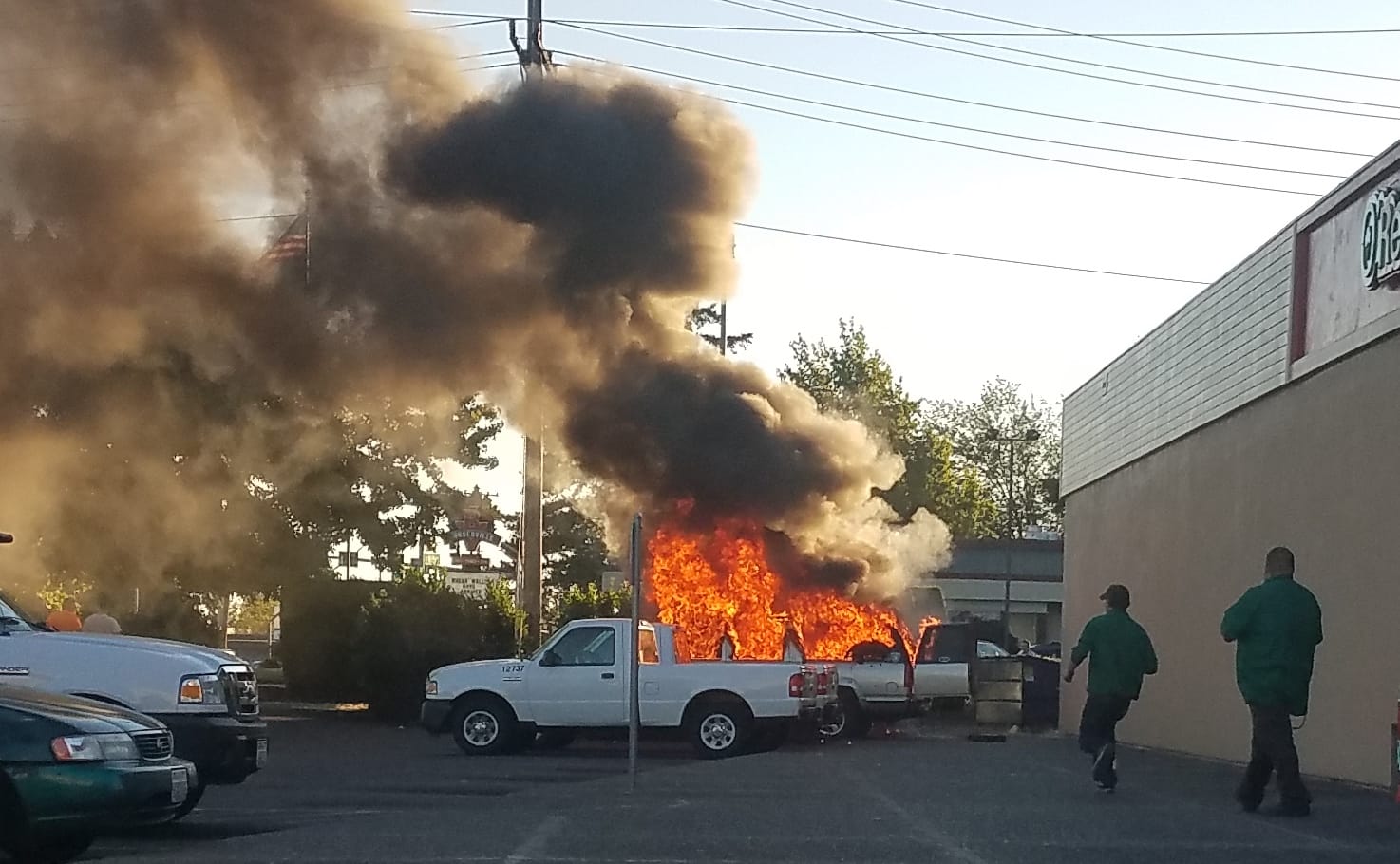 Fire burns in an SUV in the parking lot of an auto parts store in Vancouver Saturday evening. No injuries were reported.