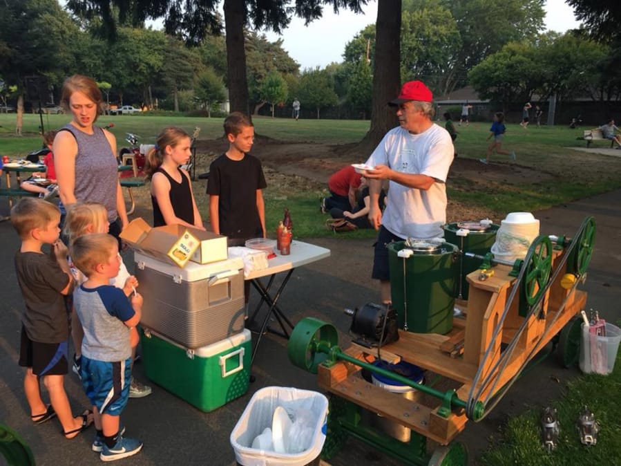 Hough: Matt Pellico brought out his tractor for the Hough Neighborhood Picnic, and used it as a handmade ice cream station.