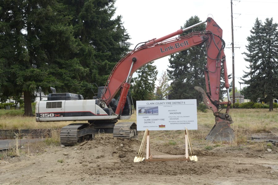 An excavator rests Thursday at the site of Clark County Fire District 6’s new Station 63. The new two-story station will be more than 17,000 square feet and will include the first training facility in the fire district.