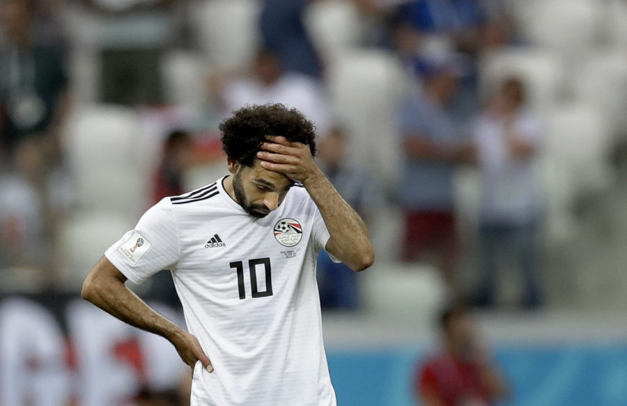 Egypt’s Mohamed Salah reacts after Saudi Arabia’s Salem Aldawsari scored his side’ second goal during the group A match between Saudi Arabia and Egypt at the 2018 soccer World Cup at the Volgograd Arena in Volgograd, Russia. Emboldened by his global star power, Salah has said out loud what many of his Egyptian teammates have been saying in private for weeks: Failure by the national federation to enforce discipline and stop meddling by sponsors was mostly to blame for the Pharaohs’ miserable World Cup run in Russia.