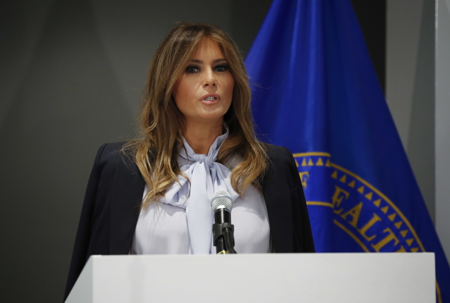 First lady Melania Trump speaks as she attends the 6th Federal Partners in Bullying Prevention Summit at Health and Human Service in Rockville, Md., on Monday.