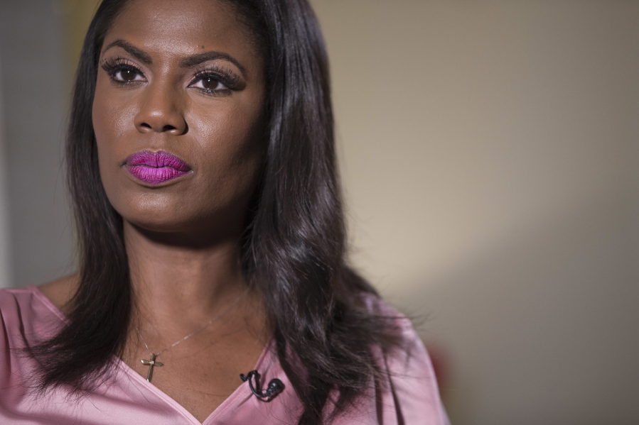 Television personality and former White House staffer Omarosa Manigault Newman listens during an interview with The Associated Press on Tuesday in New York.