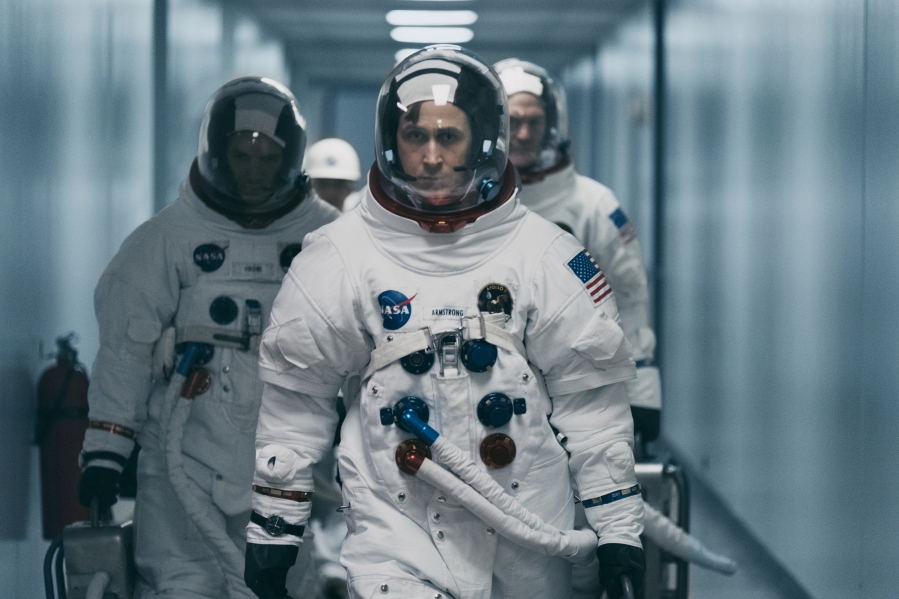 Lukas Haas, from left, Ryan Gosling and Corey Stoll in the film “First Man.” Daniel McFadden/Amblin Entertainment