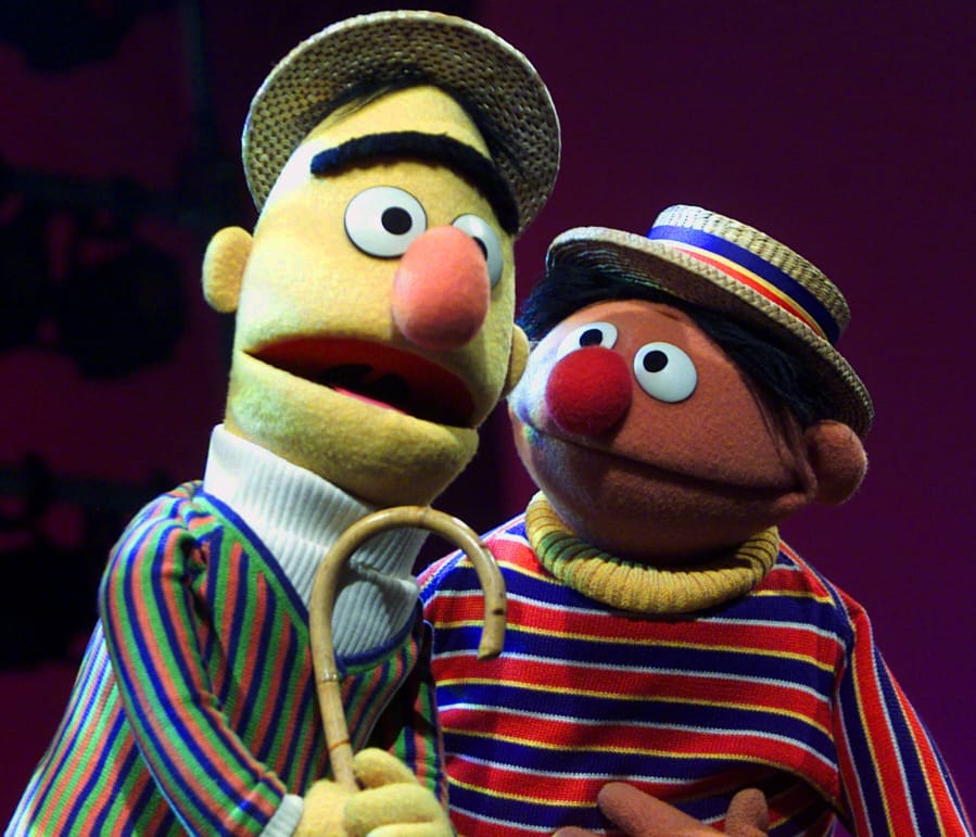 Frank Oz voiced the “Sesame Street” Muppet character Bert, left, seen here with Ernie.