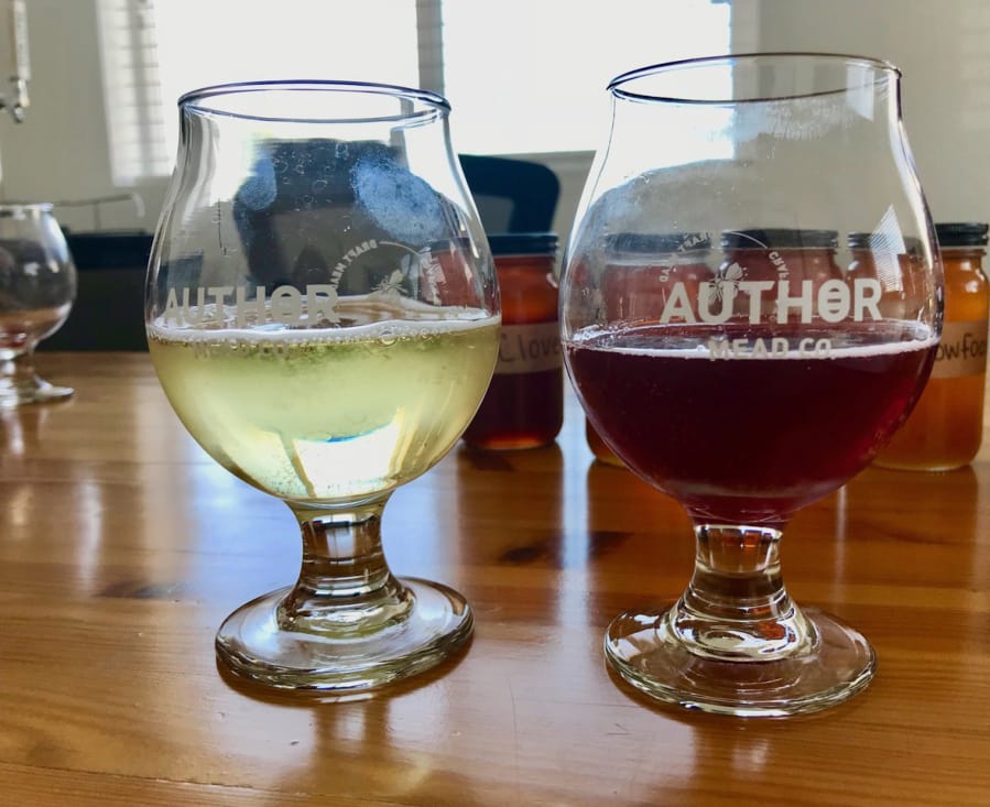 The Semi-sweet Draft Mead, left, and the Raspberry Draft Mead from Author Mead.