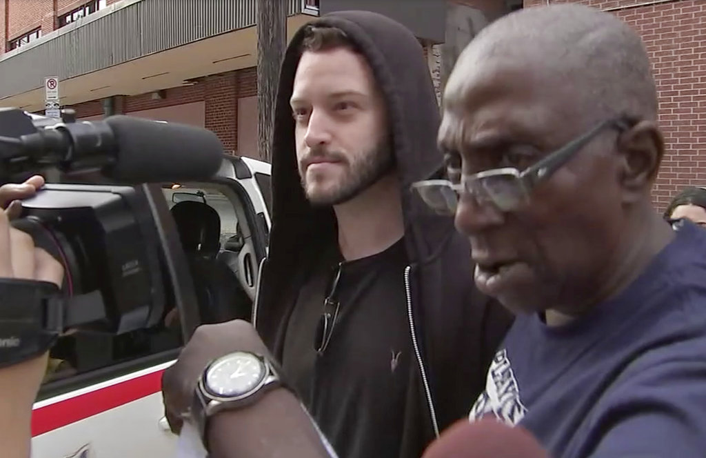 In this image made from a Sunday, Sept. 23, 2018, video by KTRK-TV, Cody Wilson walks out of the Harris County Jail in Houston. Wilson, the owner of a Texas company that sells plans to make untraceable 3-D printed guns, is free on bond after being accused by authorities of having sex with an underage girl.