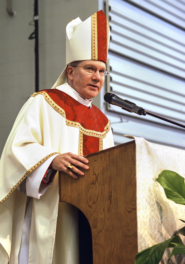 Steubenville Bishop Jeffrey Monforton speaks in Steubenville, Ohio. The Associated Press has learned the diocese plans to become the second in Ohio to release a list of priests who have been removed from parishes because of sexual abuse and misconduct allegations. (Michael D.