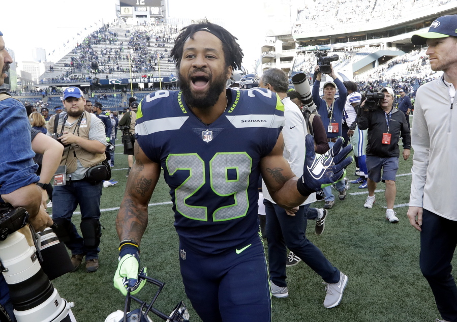 Seattle Seahawks free safety Earl Thomas reacts after the team defeated the Dallas Cowboys in an NFL football game, Sunday, Sept. 23, 2018, in Seattle.