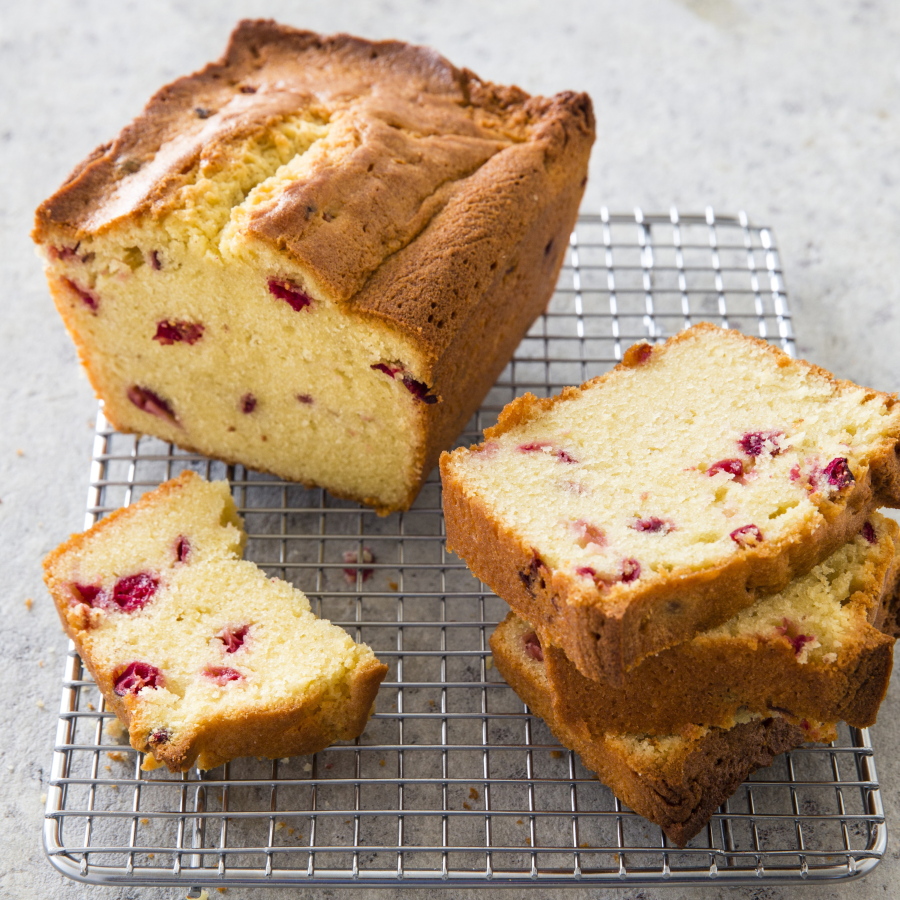 Cranberry-sour cream pound cake (Joe Keller/America’s Test Kitchen via AP)