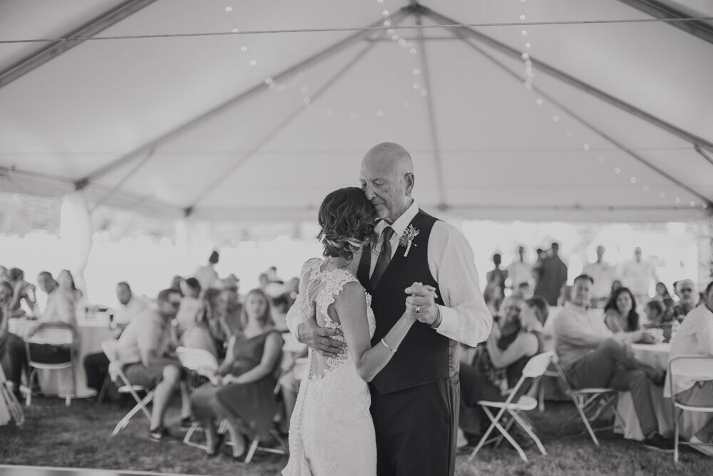 Dusty Anchors and Kelsey Anchors, his youngest child, do the father-daughter dance at her wedding on July 21, 2018 (Missy Bachmeier photo via Kelsey Anchors)