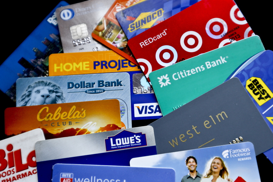 An assortment of credit cards and rewards cards.