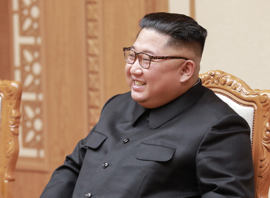In this Wednesday, Sept. 5, 2018 photo provided on Thursday, Sept. 6, 2018 by South Korea Presidential Blue House via Yonhap News Agency, North Korean leader Kim Jong Un smiles as he meets with a South Korean delegation in Pyongyang, North Korea. A South Korean delegation met with North Korean leader Kim Jong Un on Wednesday during a visit to arrange an inter-Korean summit planned for this month and help rescue faltering nuclear diplomacy between Washington and Pyongyang.
