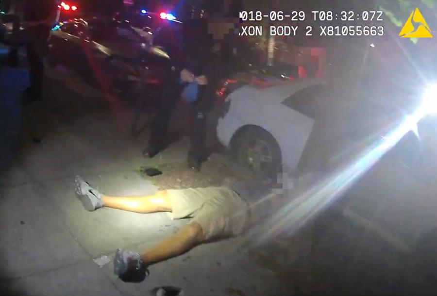 Video image from a police officer’s body cam shows Jason Washington after he was shot and killed by Portland State University police officers in Portland on June 29.