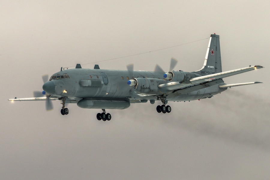 The Russian Il-20 electronic intelligence plane of the Russian air force with the registration number RF 93610, which was accidentally downed by Syrian forces responding to an Israeli air strike flies near Kubinka airport, outside Moscow, Russia. The Russian Defense Ministry on Sunday Sept. 23, 2018, has renewed its accusations against Israel for causing the downing of a Russian military plane over Syria.