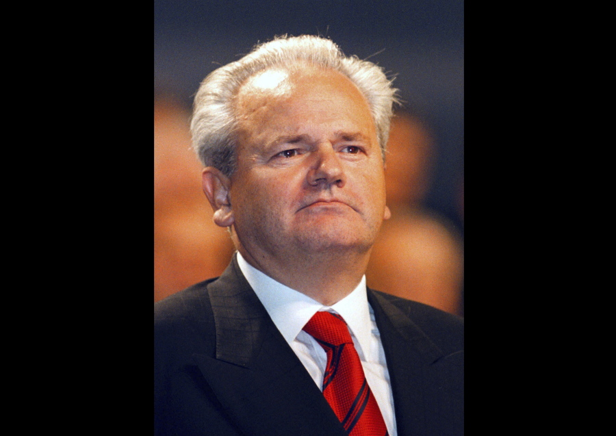 Former Yugoslavia’s President Slobodan Milosevic looks his supporters, in Belgrade, Serbia. Serbian President Aleksandar Vucic said in his keynote speech while visiting Kosovo’s Serbs on Sunday Sept.