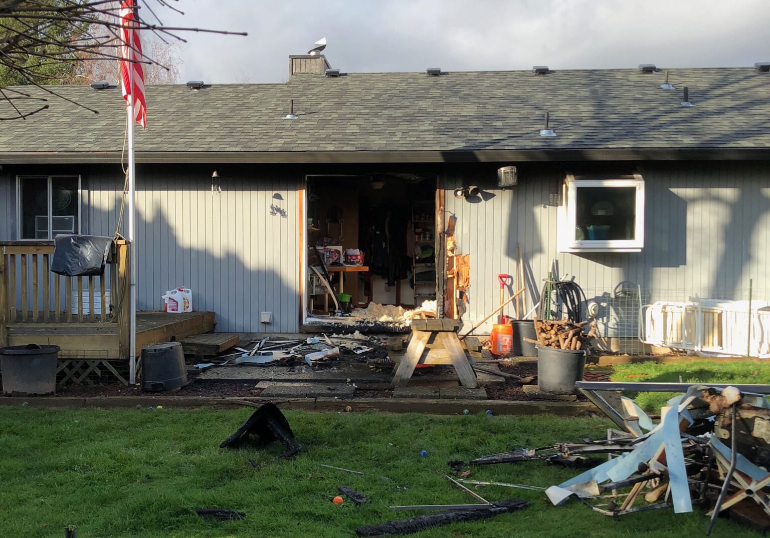 Camas-Washougal firefighters rescued a man and his two dogs from this home on Feb. 14 after a small kitchen fire spread, causing smoke to fill the residence.