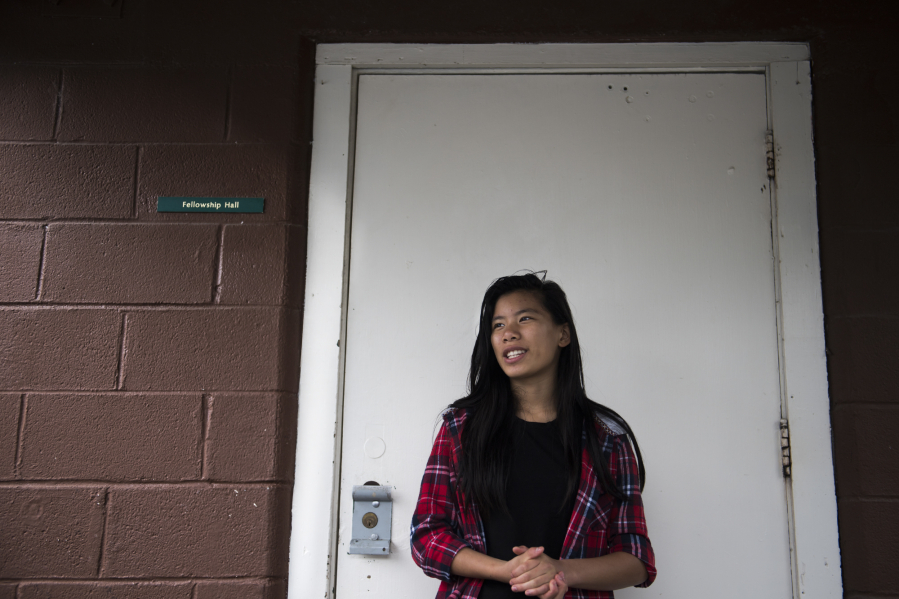 Anna Lee, 13, at Hockinson Community Church, where she recently opened Hockinson’s Little Pantry, which is a way to help out her community by offering them a place to pick up free toiletries, non-perishable food and school supplies.