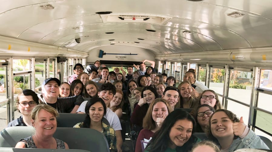 Woodland: Students in Shari Conditt’s AP Government class at Woodland High School on the way to the 3rd Congressional District forum featuring Rep. Jaime Herrera Beutler, R-Battle Ground, and Democrat Carolyn Long.