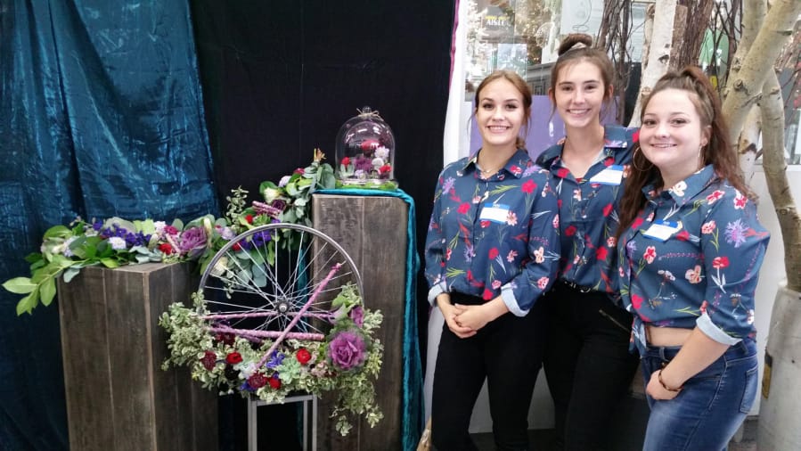 Portland: Evergreen High School students, from left, Autumn Kimble, Shelbeigh Weaver and Brianna Schrantz won first place in the second Frank Adams Annual Floral Chopped Competition.