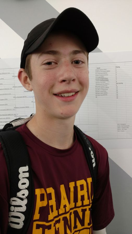Prairie High School freshman Elijah Nelson won the 3A district title by defeating Mountain View’s Lu Abuizzah of Mountain View 6-3, 6-0 on Saturday, Oct. 20, 2018, at Vancouver Tennis Center.
