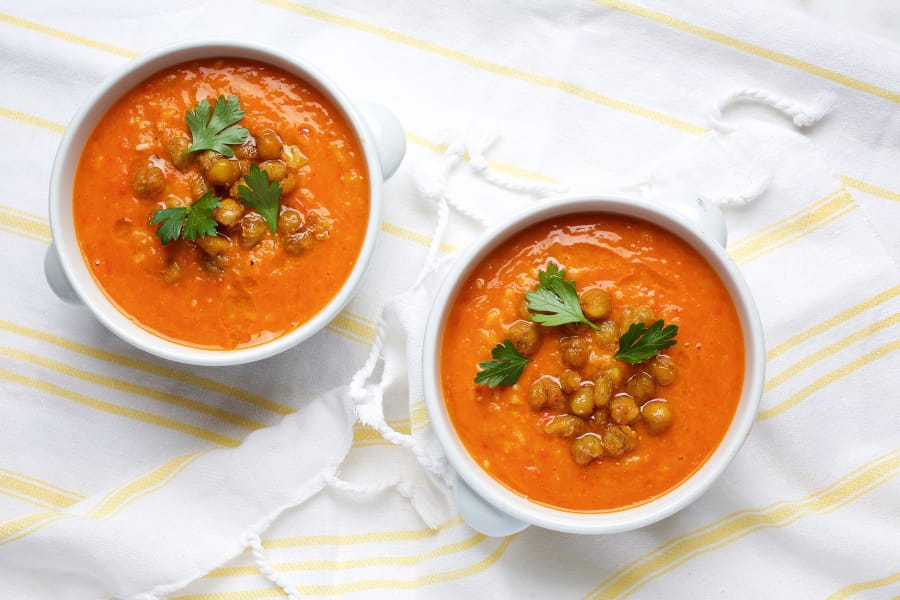 Spicy Red Pepper and Chickpea Soup (Deb Lindsey for The Washington Post)
