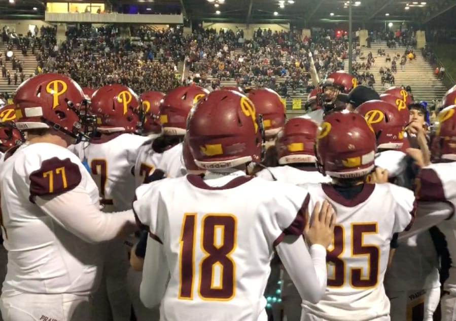 The Prairie football team celebrates after a 34-7 win over Evergreen on Friday at McKenzie Stadium, which clinched the program's first playoff berth since 2011.